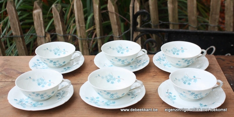 Antiek koffieservies Limoges wit turquoise